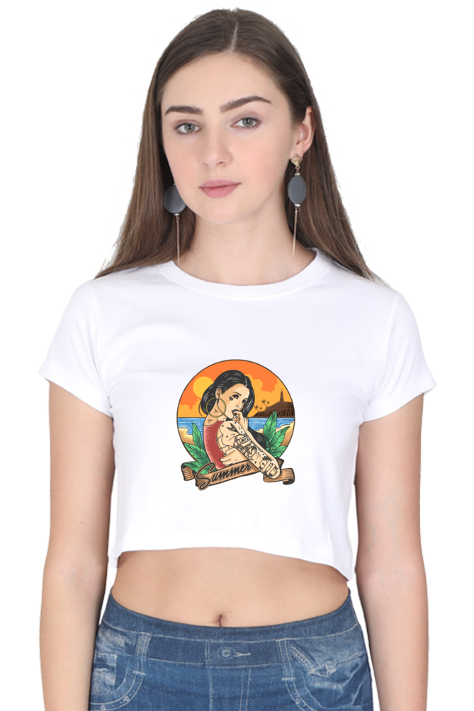 Female Crop Top - Summer Text Printed for a Fun Look