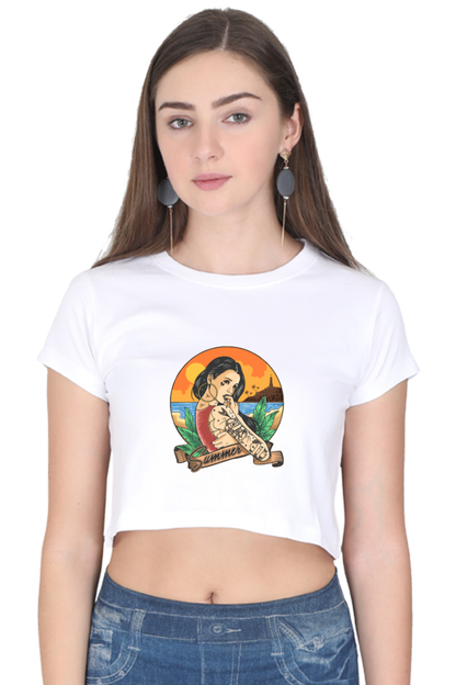 Female Crop Top - Summer Text Printed for a Fun Look