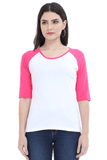 Female Raglan Full Sleeve T-Shirt - Pink and White Color Block