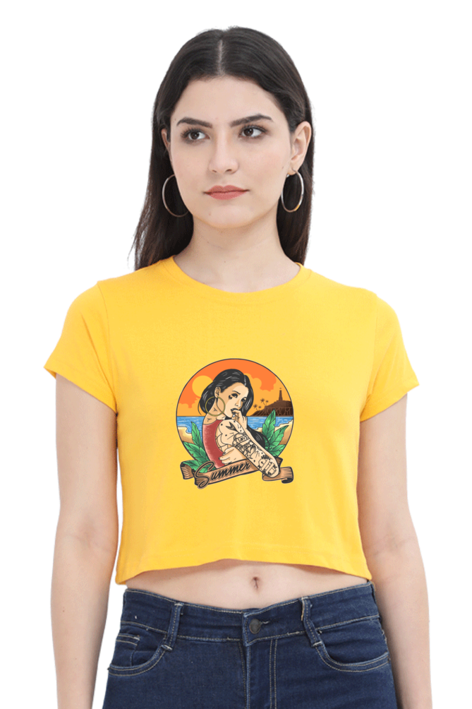 Female Crop Top - Summer Text Printed for a Fun Look