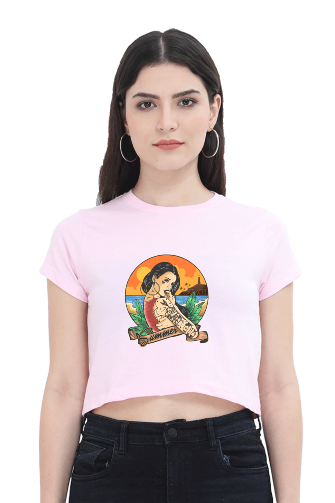 Female Crop Top - Summer Text Printed for a Fun Look