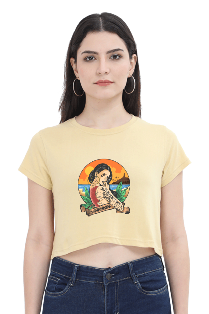 Female Crop Top - Summer Text Printed for a Fun Look